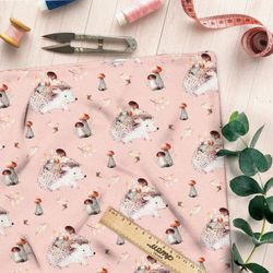 Ткань блэкаут милый ёжик с грибами