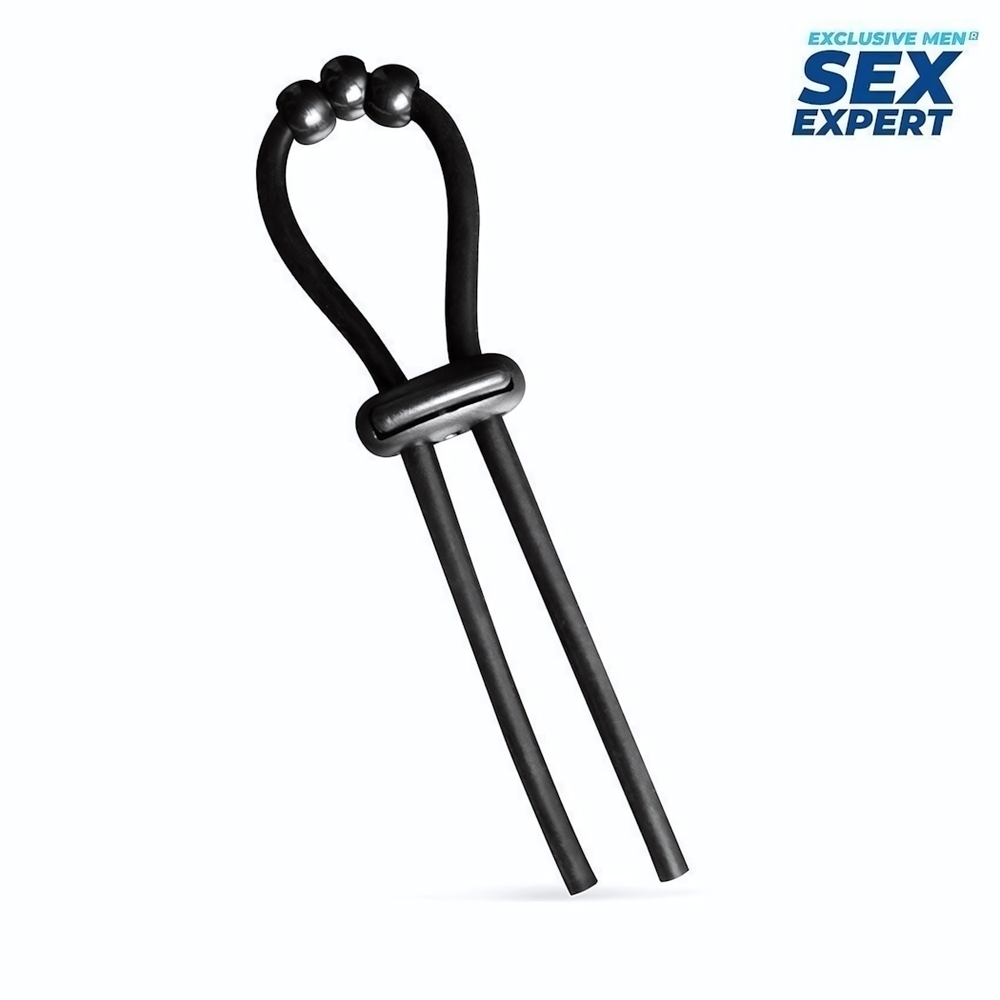 Черное эрекционное кольцо со стимулирующими бусинами (Цвет: черный)