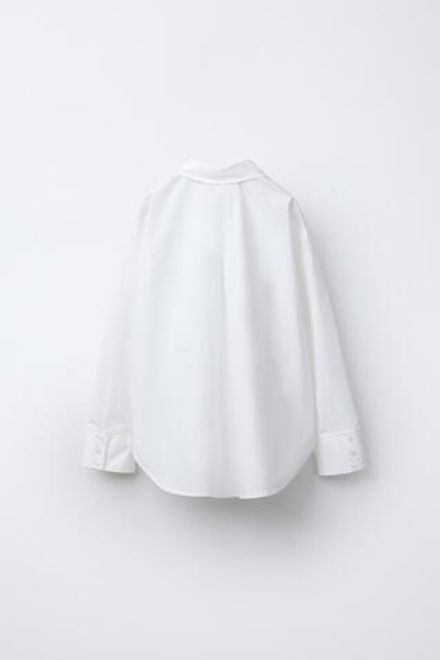 ZARA РУБАШКА ИЗ ПОПЛИНА В КОНТРАСТНЫЙ ЦВЕТОЧЕК, БЕЛЫЙ