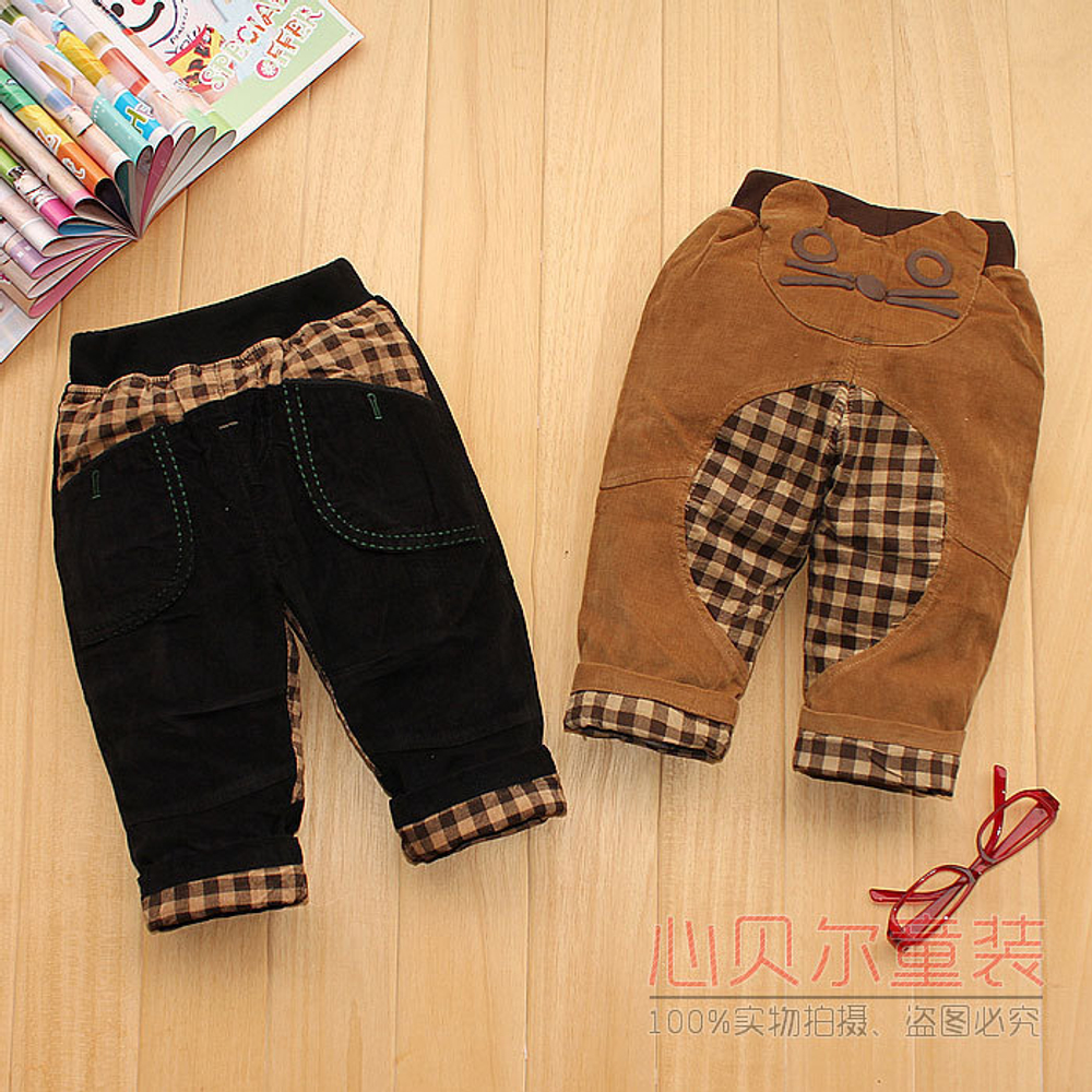 Брюки детские вельветовые со вставками в клетку