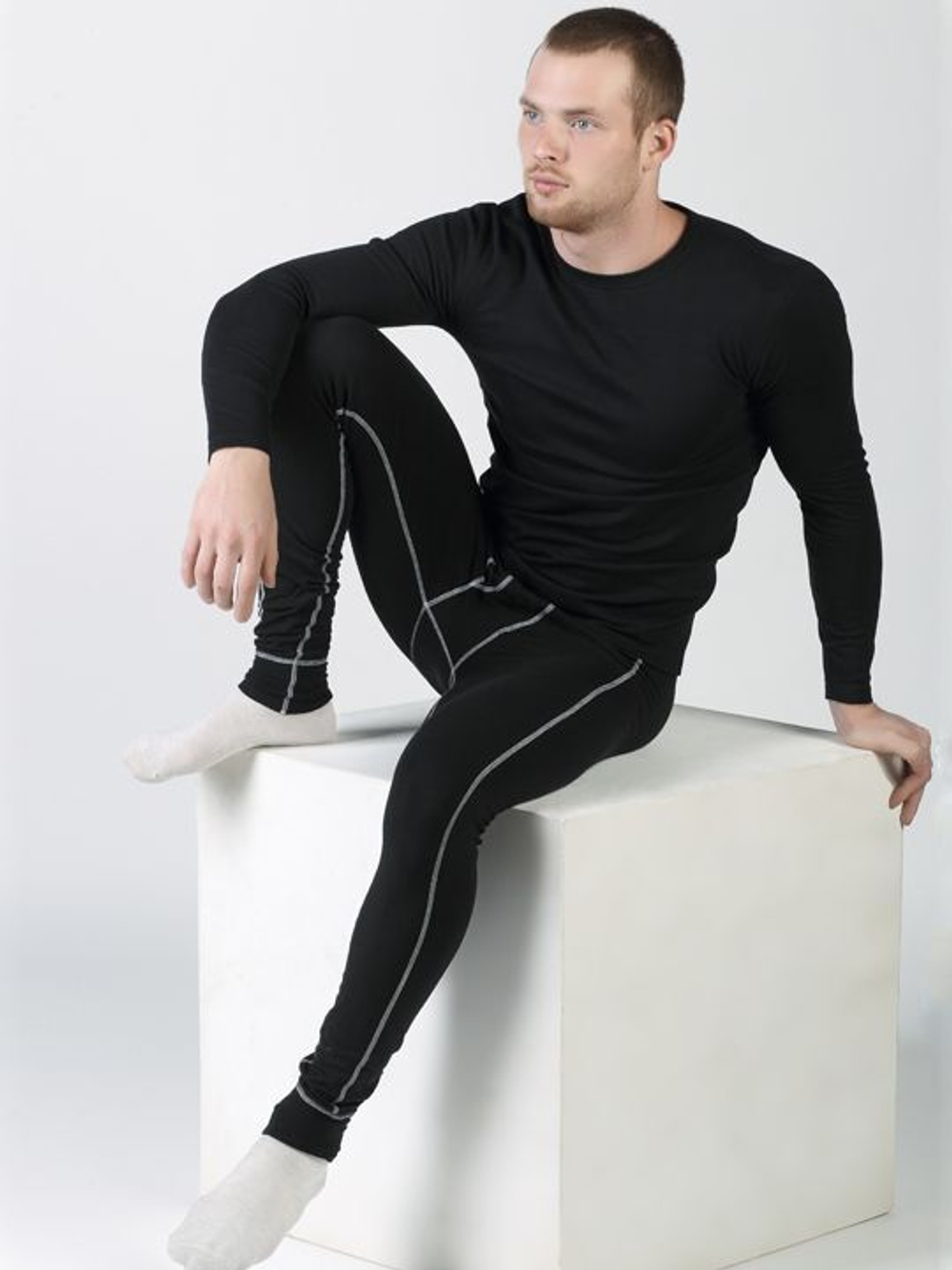 Мужские кальсоны с контрастной строчкой (Размер: L) (Цвет: черный)