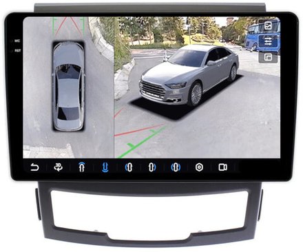 Магнитола для SsangYong Actyon 2 2011-2013 - FarCar BX159M-360 монитор 9.5" 2K QLED на Android 13, 6Гб+128Гб, CarPlay, 4G SIM-слот, 4 камеры в комплекте