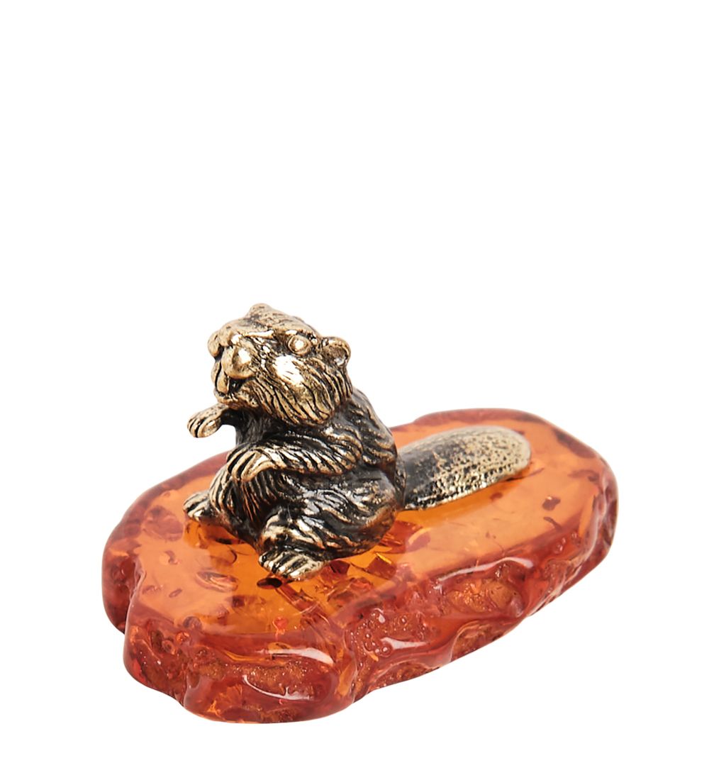 AM- 798 Фигурка «Бобренок» (латунь, янтарь)