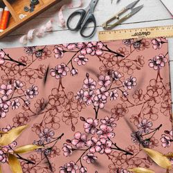 Ткань бифлекс веточки с листочками