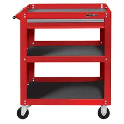МАСТАК (520-01580MR) Тележка открытая «ОПТИМА», 3 полки и ящик, красная