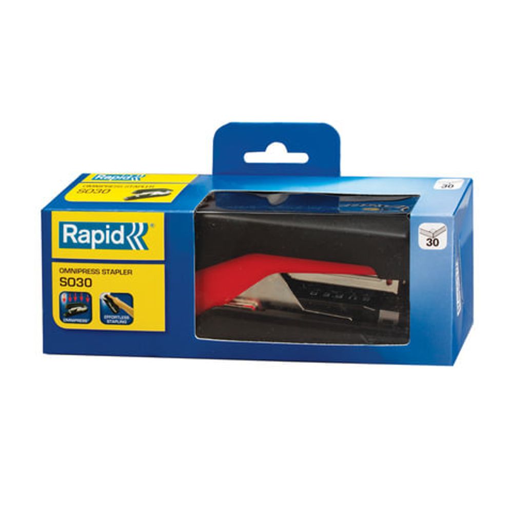 Степлер №24/6, 26/6 RAPID "Supreme Omnipress Fullstrip SO30" (Швеция), до 30 листов, черно-красный, 5000547