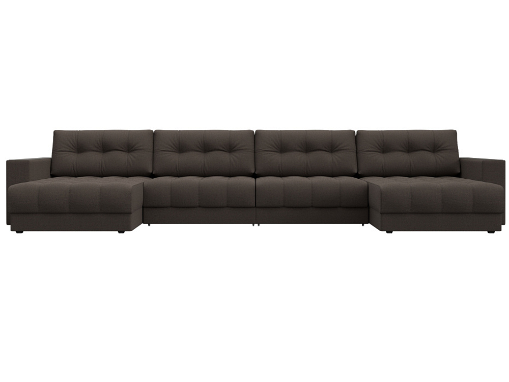 Диван П-образный с декором Лига-049 НПБ Лонг, Амур 05 рогожка коричневый.