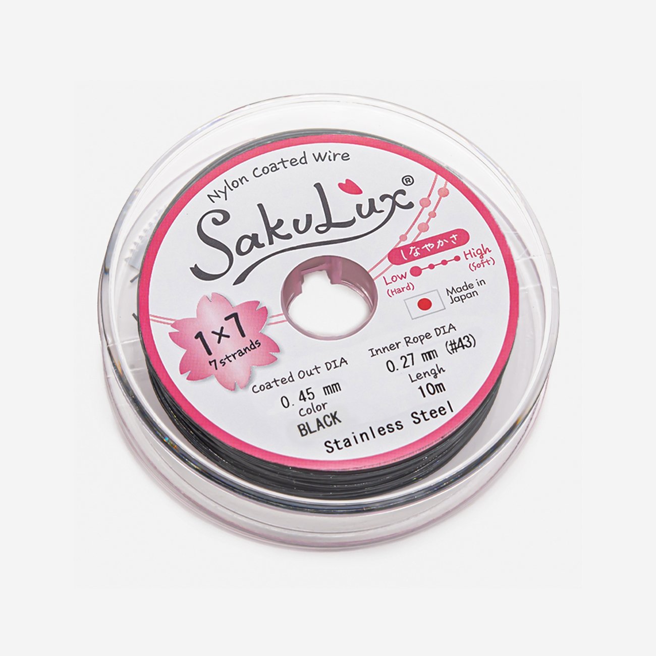 Японский ювелирный тросик SakuLux 7 диаметр 0,45мм, цвет "Черный"