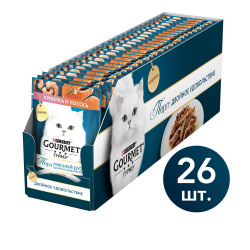Влажный корм Gourmet Перл Мясной Дуэт для кошек, нежное филе креветки и лосося в соусе, пауч 75 г
