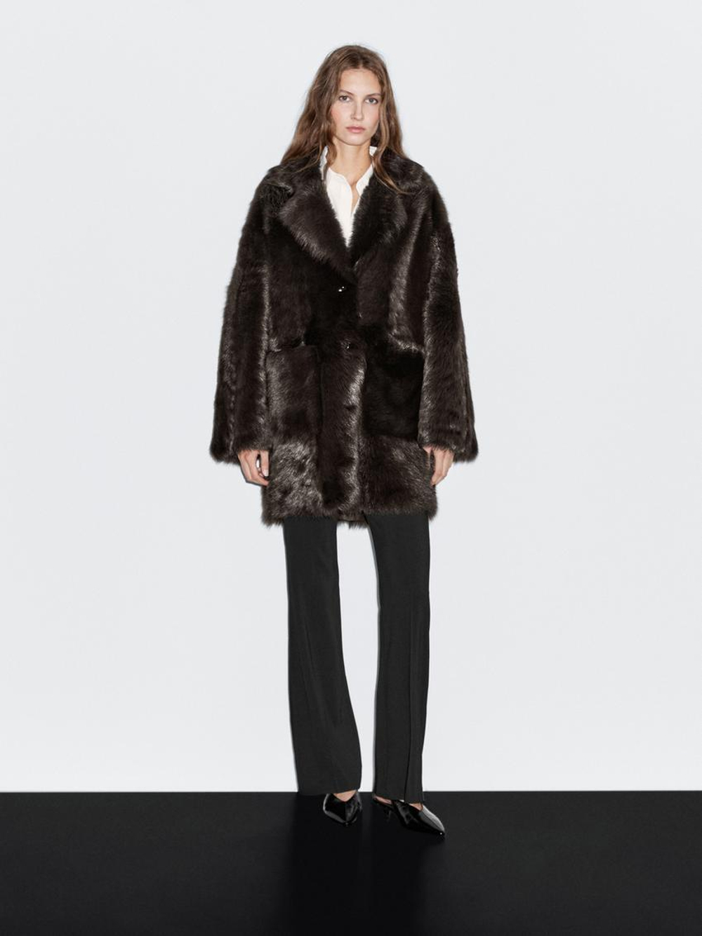 Massimo Dutti Длинная шуба из тосканской кожи, коричневый