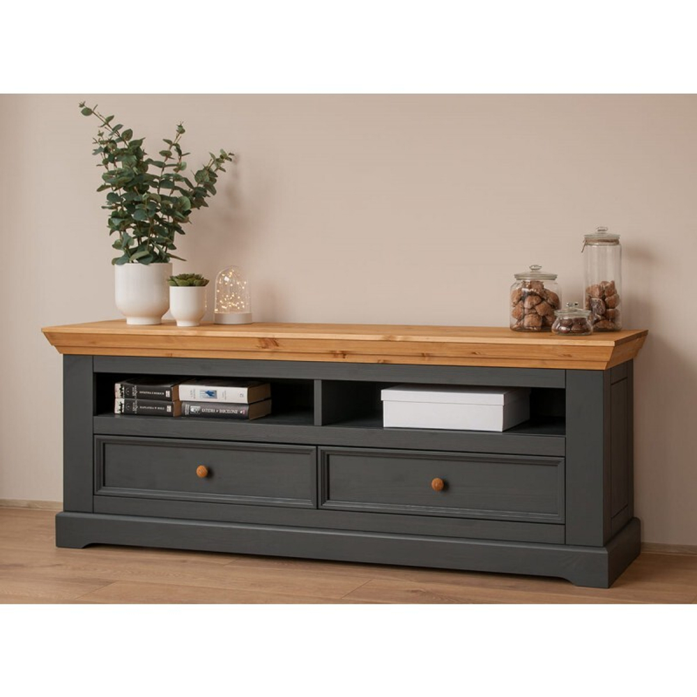 Тумба ТВ «Форест» 2 ящика серый 7012/бейц-масло