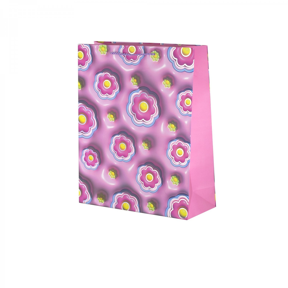 Пакет подарочный бумажный Alingar, (М) 18х23х10 см, вертикальный, "Нежные цветочки", мат. ламинация, тиснение голография, эфффект 3D, ассорти
