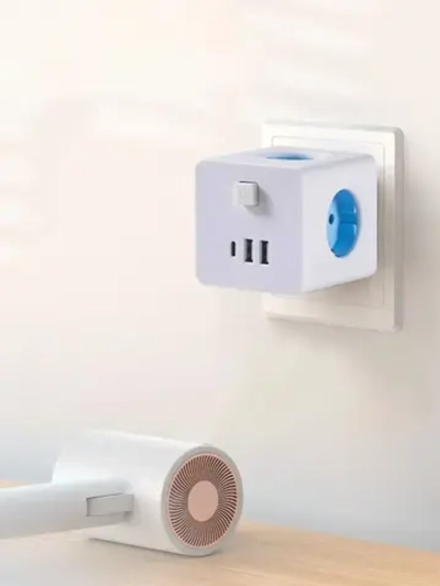 Тройник для розетки на 4 гнезда, 2 USB и 1 type C быстрая зарядка, разветвитель в розетку сетевой фильтр