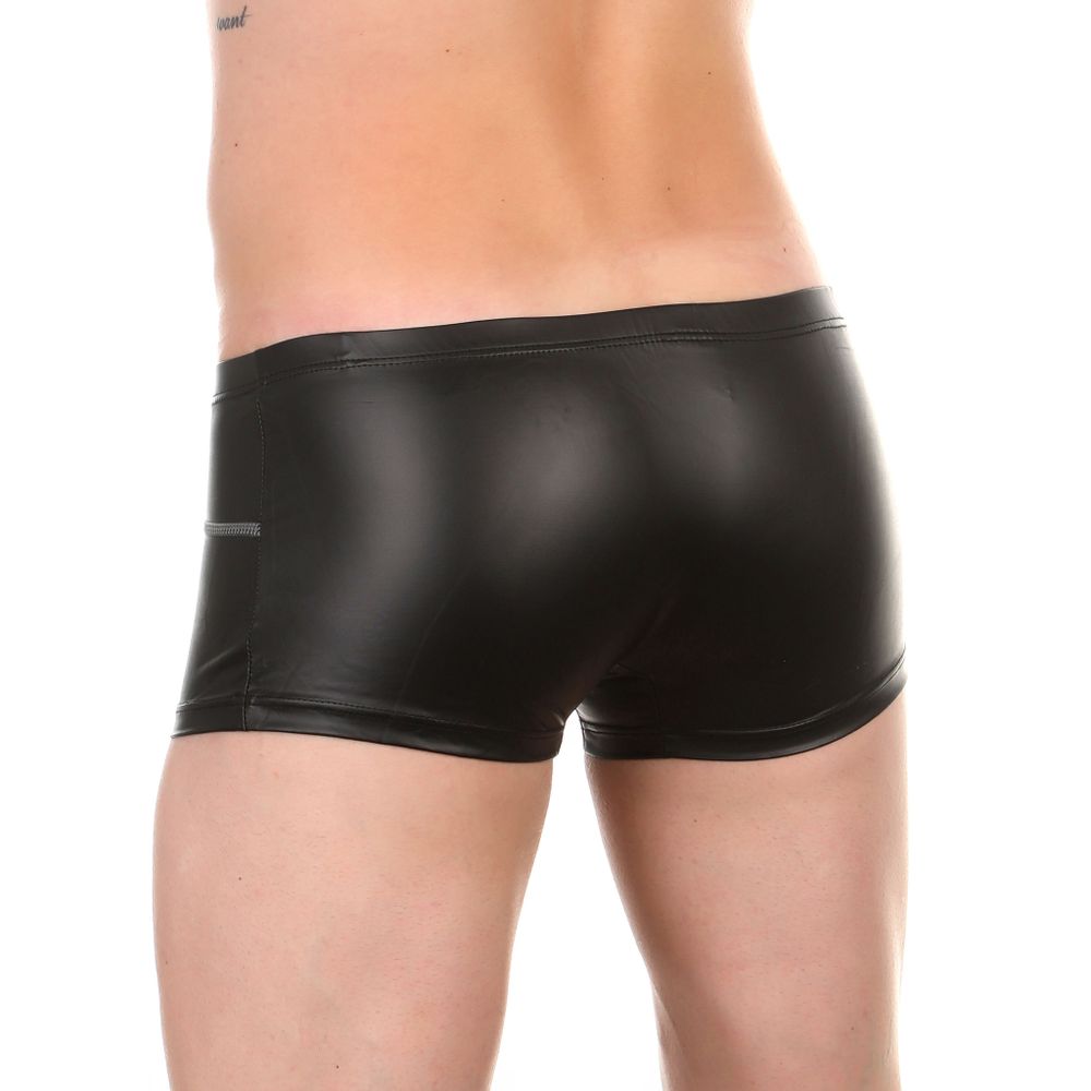 Мужские трусы хипсы черные под кожу Miboer