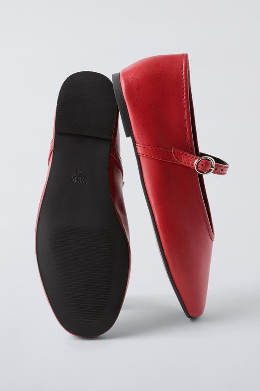 ZARA КОЖАНЫЕ БАЛЕТКИ, КРАСНЫЙ