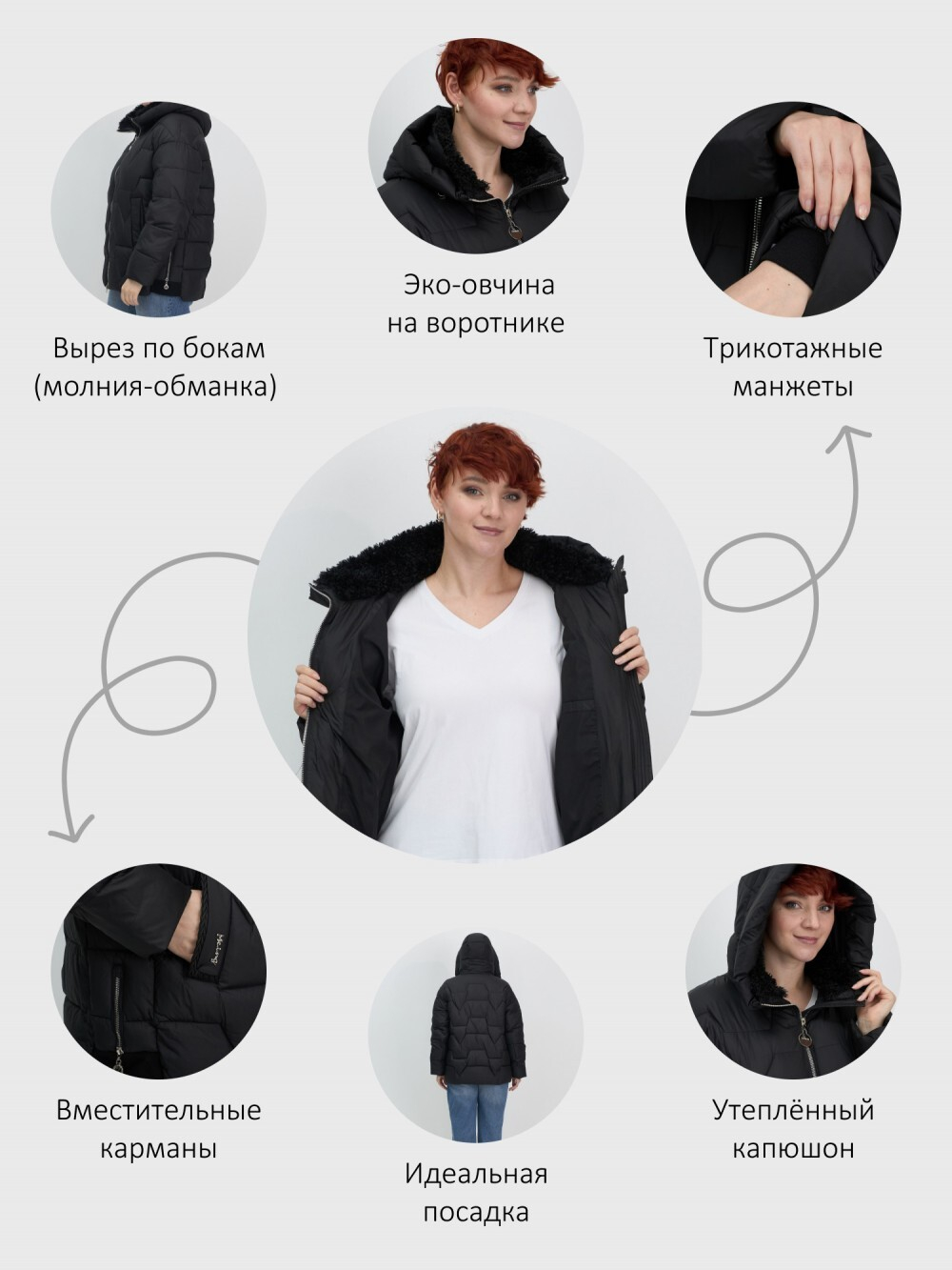 Куртка зимняя женская из овчина стильная и модная черного цвета 7309Ch