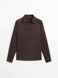 Massimo Dutti Рубашка из струящегося атласа, темно-гранатовый