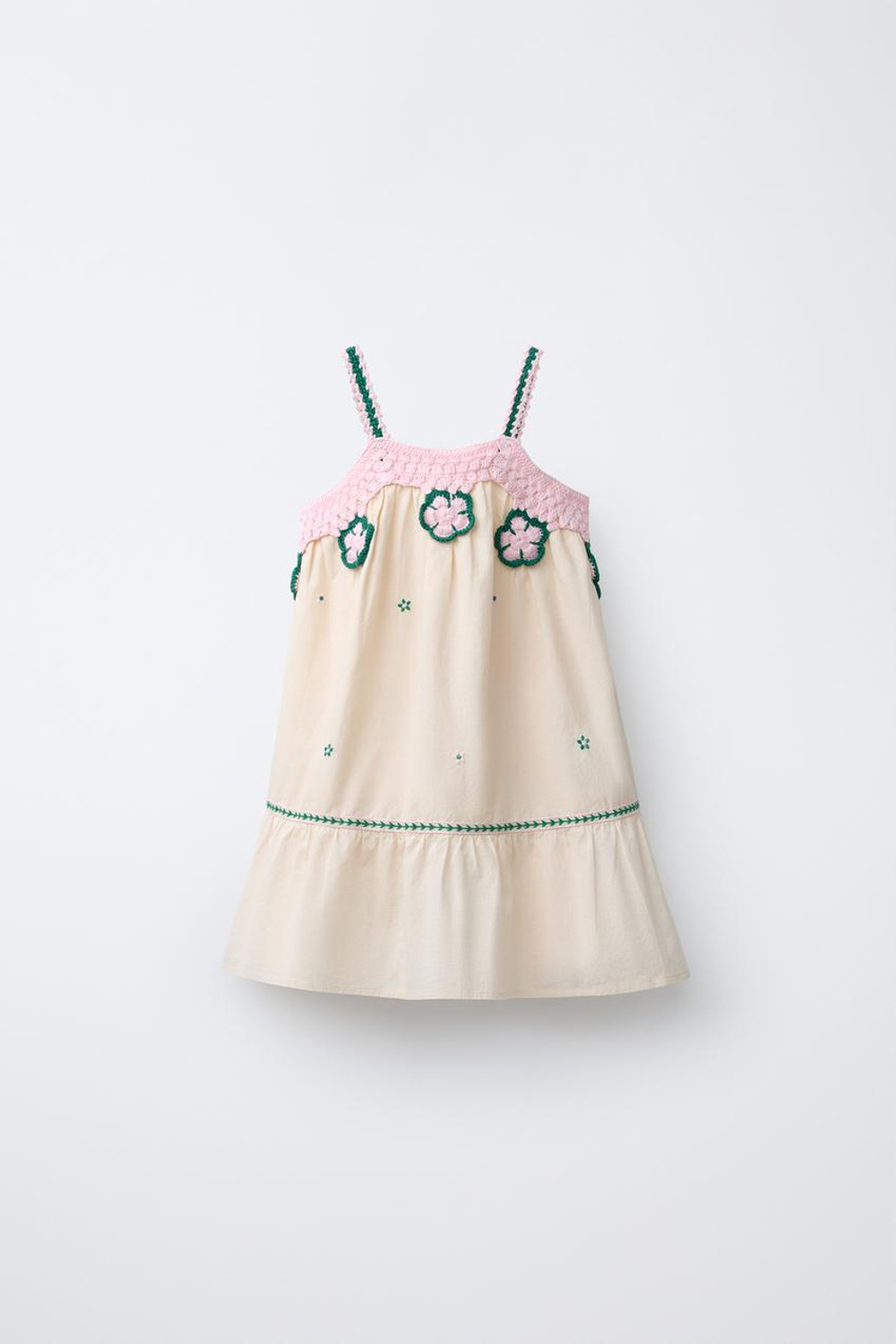 ZARA ПЛАТЬЕ С ВЫШИВКОЙ И ЦВЕТОЧНЫМ ПРИНТОМ, ЭКРЮ