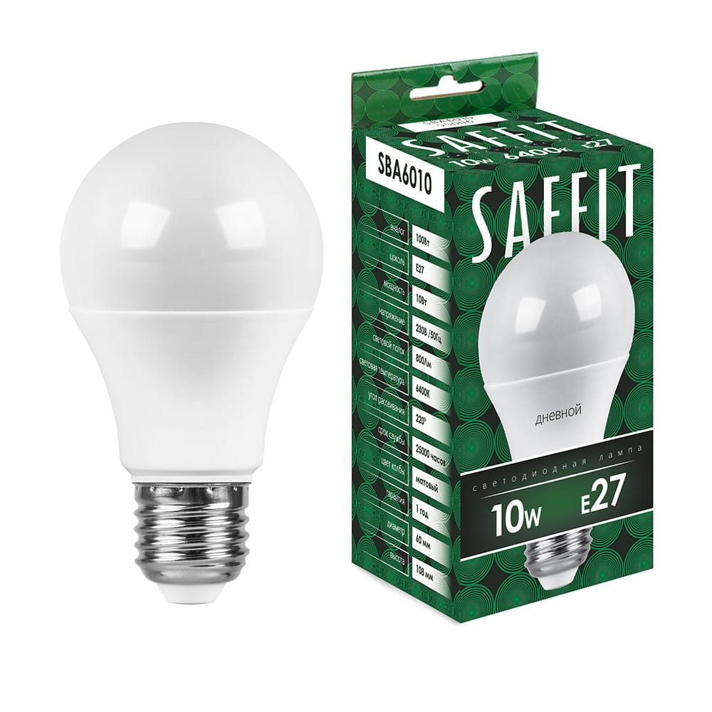 Лампа светодиодная LED SAFFIT груша SBА6010 10W Е27 А60 6400K 800Лм