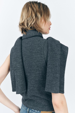 ZARA ЖИЛЕТ С ПУГОВИЦАМИ И ШАРФОМ, СЕРЫЙ С МЕЛАНЖЕВЫМ ЭФФЕКТОМ