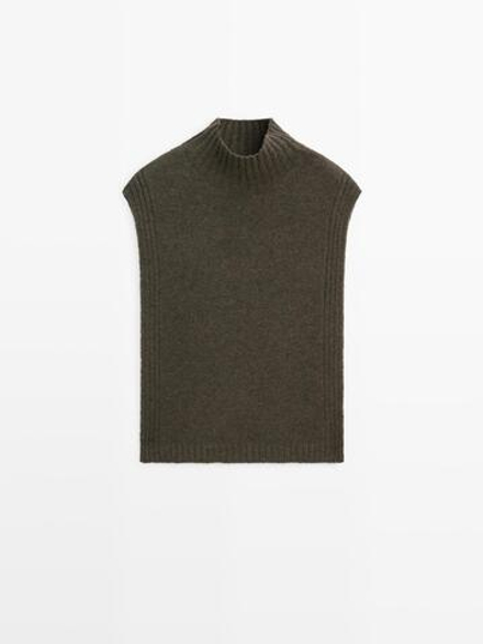 Massimo Dutti Накидка без рукавов с высоким воротником, зеленый
