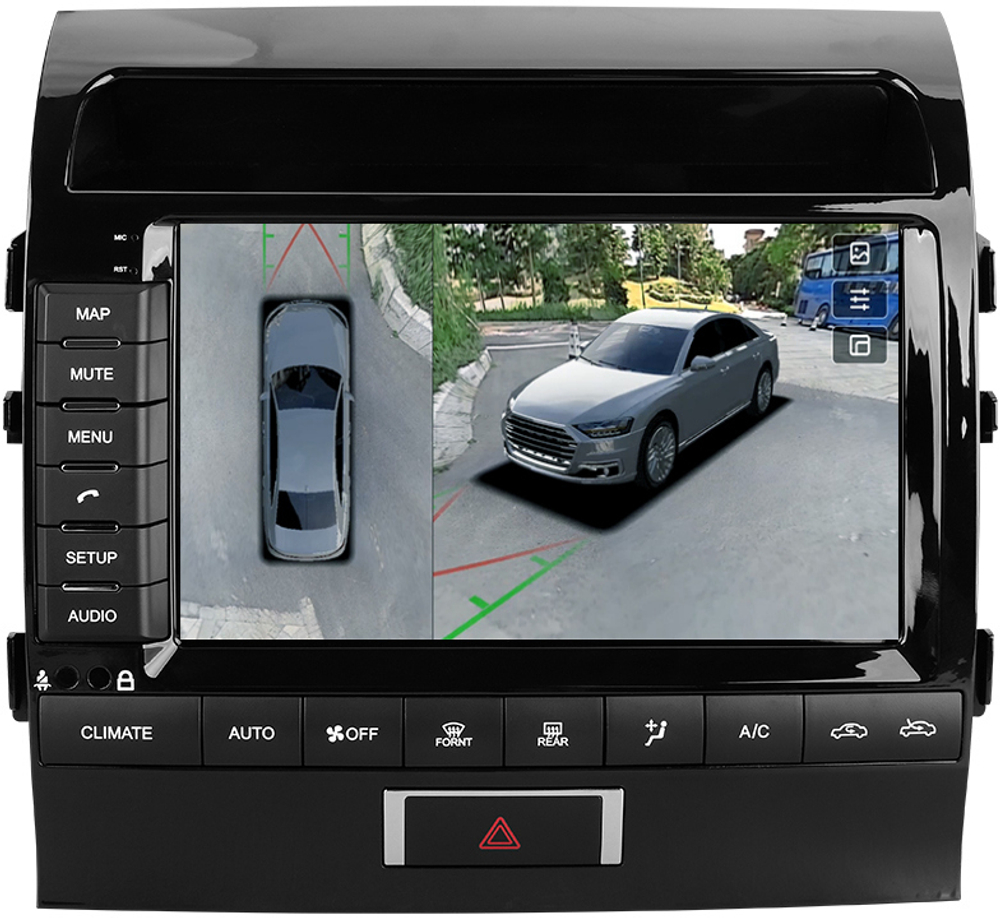 Магнитола для Toyota Land Cruiser 200 2007-2015 (рамка 9, климат на ШГУ) - Teyes CC3-2K-360 QLed Android 10, ТОП процессор, 6Гб+128Гб, 4G SIM-слот, CarPlay, 4 камеры в комплекте