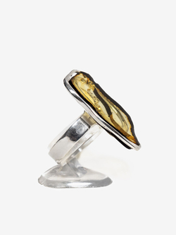 Уникальное серебряное кольцо с цельным янтарем, безразмерное