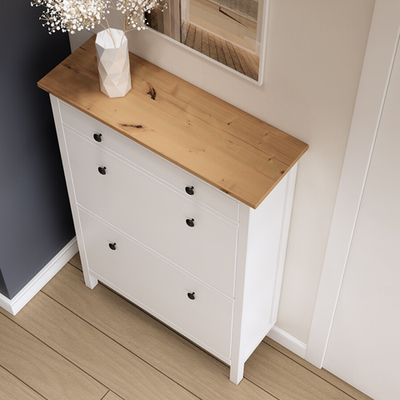 Обувница 3 ящика Хемнэс/Кымор, 89х31х128см, белый/светло-коричневый