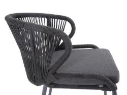 "Милан" стул плетеный из роупа, каркас алюминий темно-серый (RAL7024) муар, роуп темно-серый круглый, ткань темно-серая 027