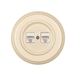 Розетка RJ45 информационная двойная, керамика, цвет Песочное золото B1-302-04