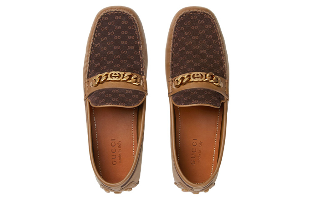 GUCCI Interlocking Suede Casual Shoes Men"s Brown