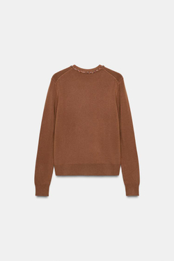 ZARА КАРДИГАН С КОНТРАСТНЫМИ ДЕТАЛЯМИ, КОРИЧНЕВЫЙ