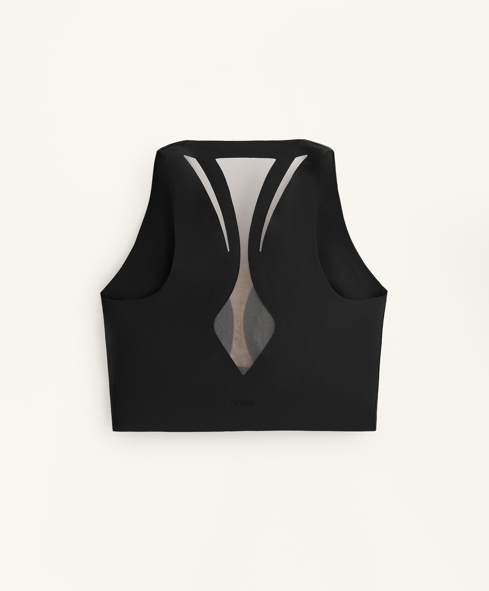 Oysho Топ Perfect-adapt с прозрачными вставками, черный