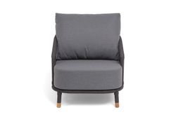 "Верона" кресло плетеное из роупа, каркас алюминий темно-серый (RAL7024) муар, роуп темно-серый круглый, ткань темно-серая 027 высота посадки 43,5 см