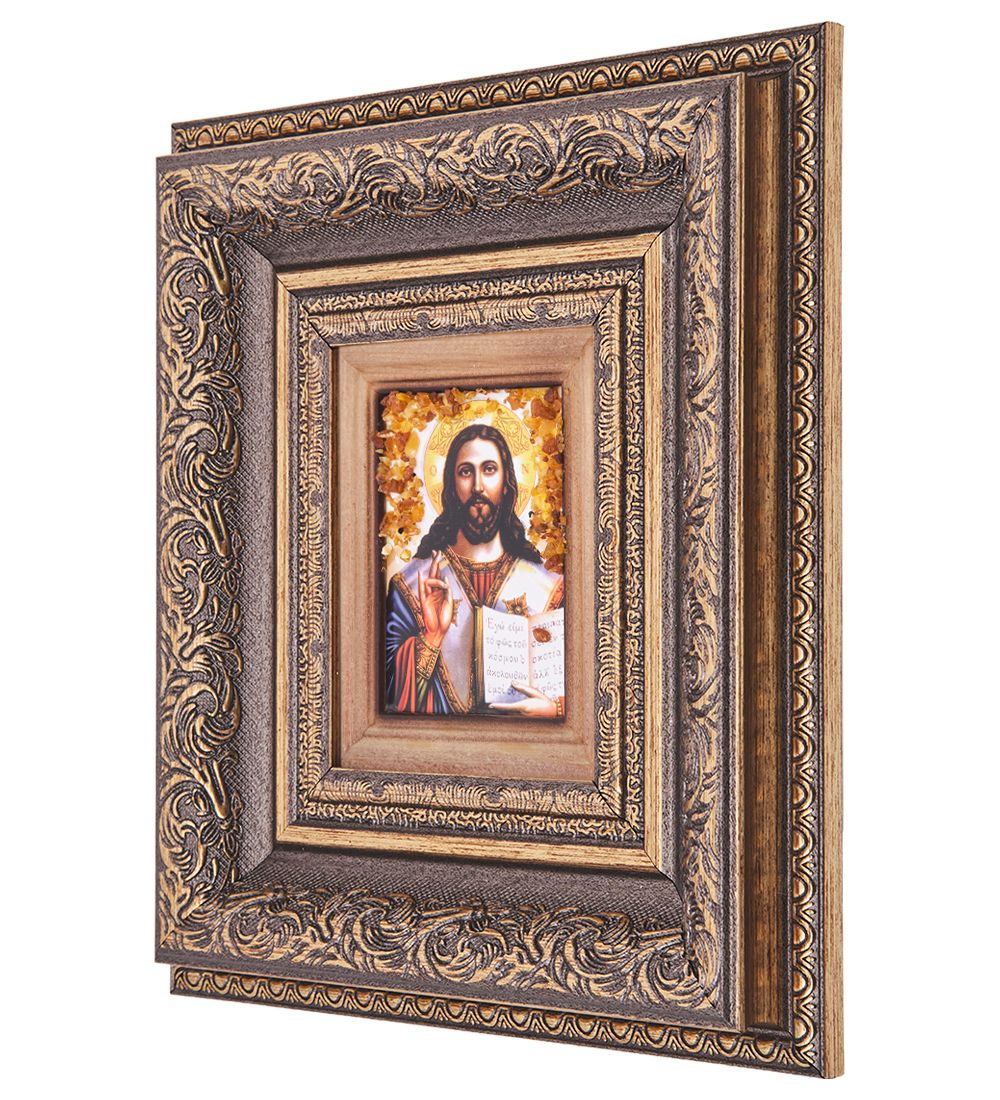AMB-05/ 6 Икона «Иисус Христос» (с янтарной крошкой) H-22см