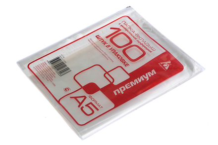 Папка-карман с перфорацией А5 прозрачная глянцевая 0.03мм Премиум Бюрократ 100шт/уп