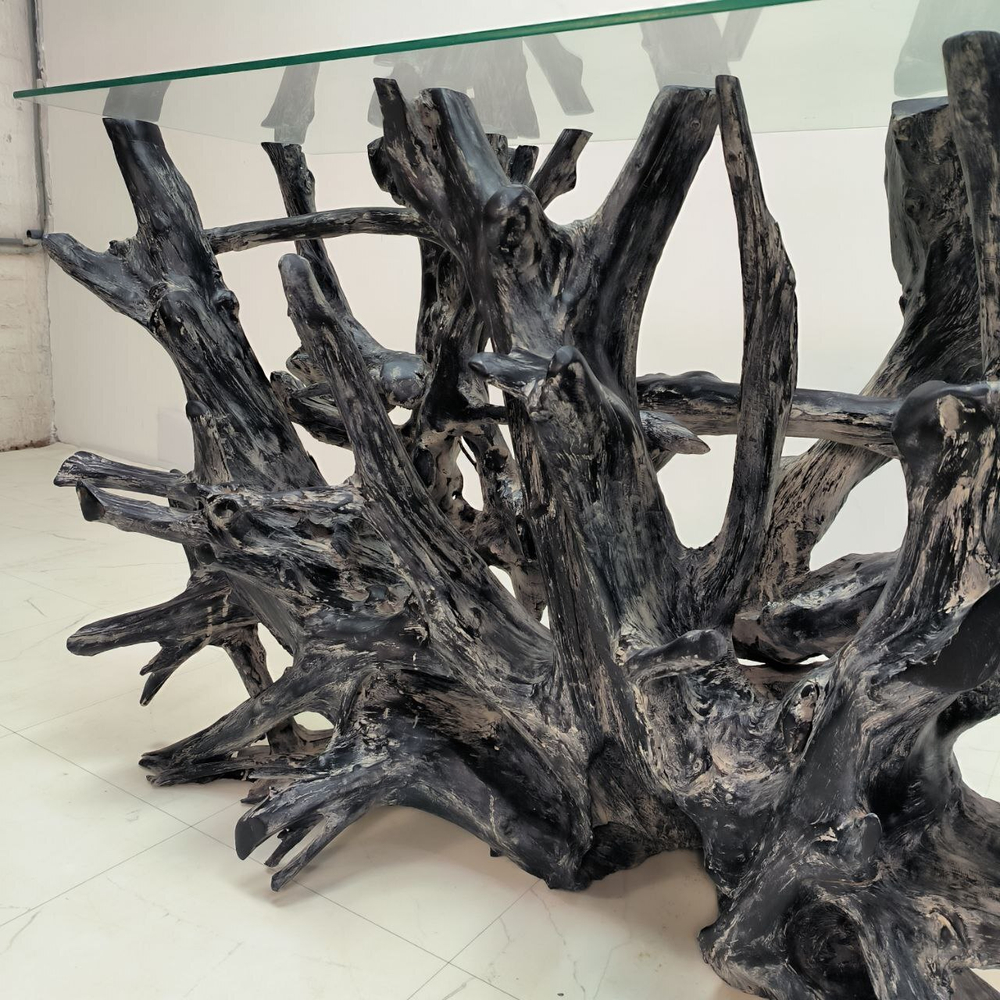 Консоль из корня тикового дерева 50108 Путри со стеклом (150*47*85)