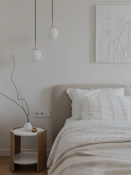 Столик Lagom D 43 см высота 45 см (белый, натуральный дуб)