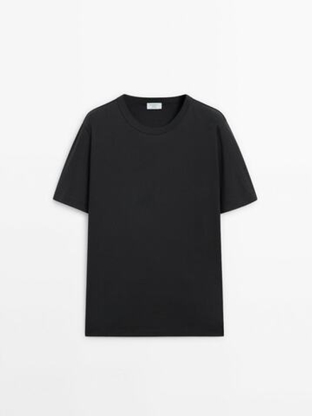 MASSIMO DUTTI Хлопковая футболка с короткими рукавами - Studio, черный