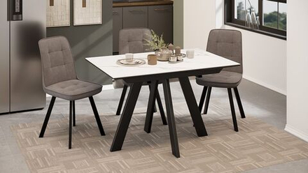 Стол кухонный обеденный раздвижной Черный муар/Керамика матовая белый мрамор 120(160)х80х76 см