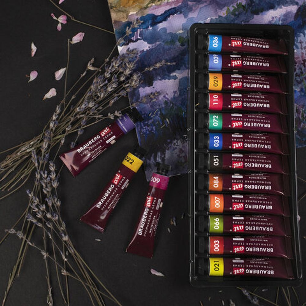 Акварель художественная в тубах НАБОР 24 цвета по 12 мл, BRAUBERG ART PREMIERE, 191767