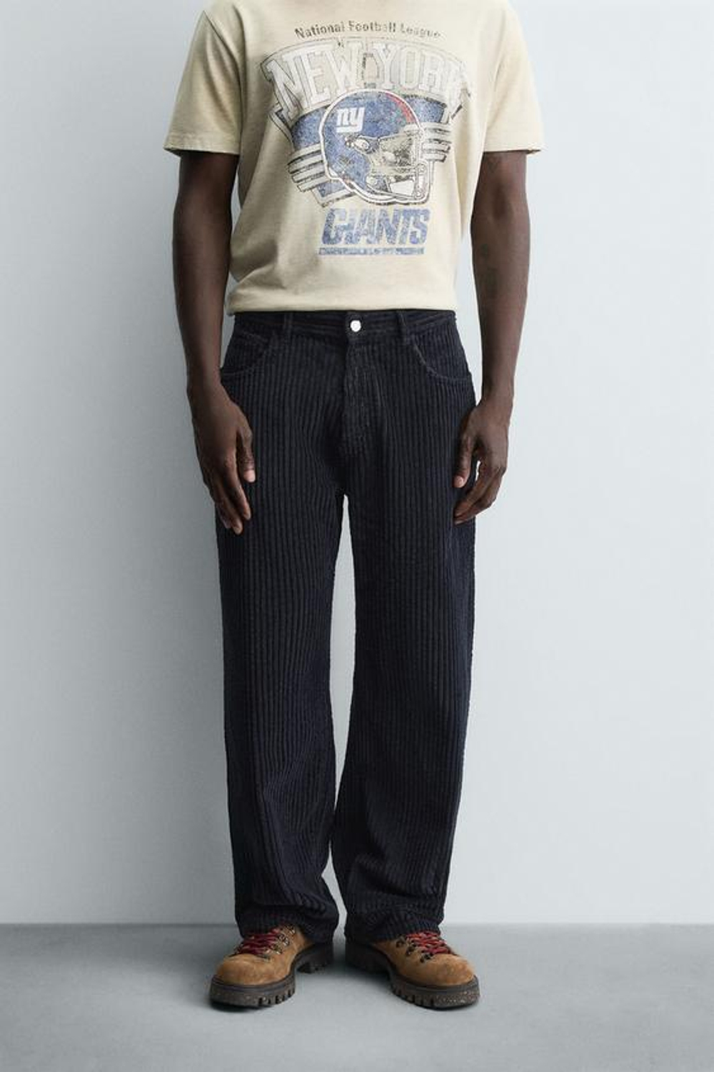 ZARA ВЕЛЬВЕТОВЫЕ БРЮКИ BAGGY FIT, МОРСКОЙ СИНИЙ