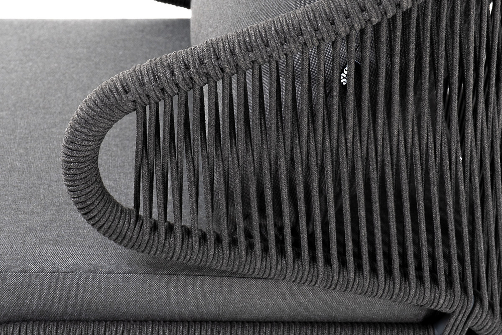 "Милан" лаунж-зона 5-местная плетеная из роупа (веревки), каркас алюминиевый серый, роуп темно-серый