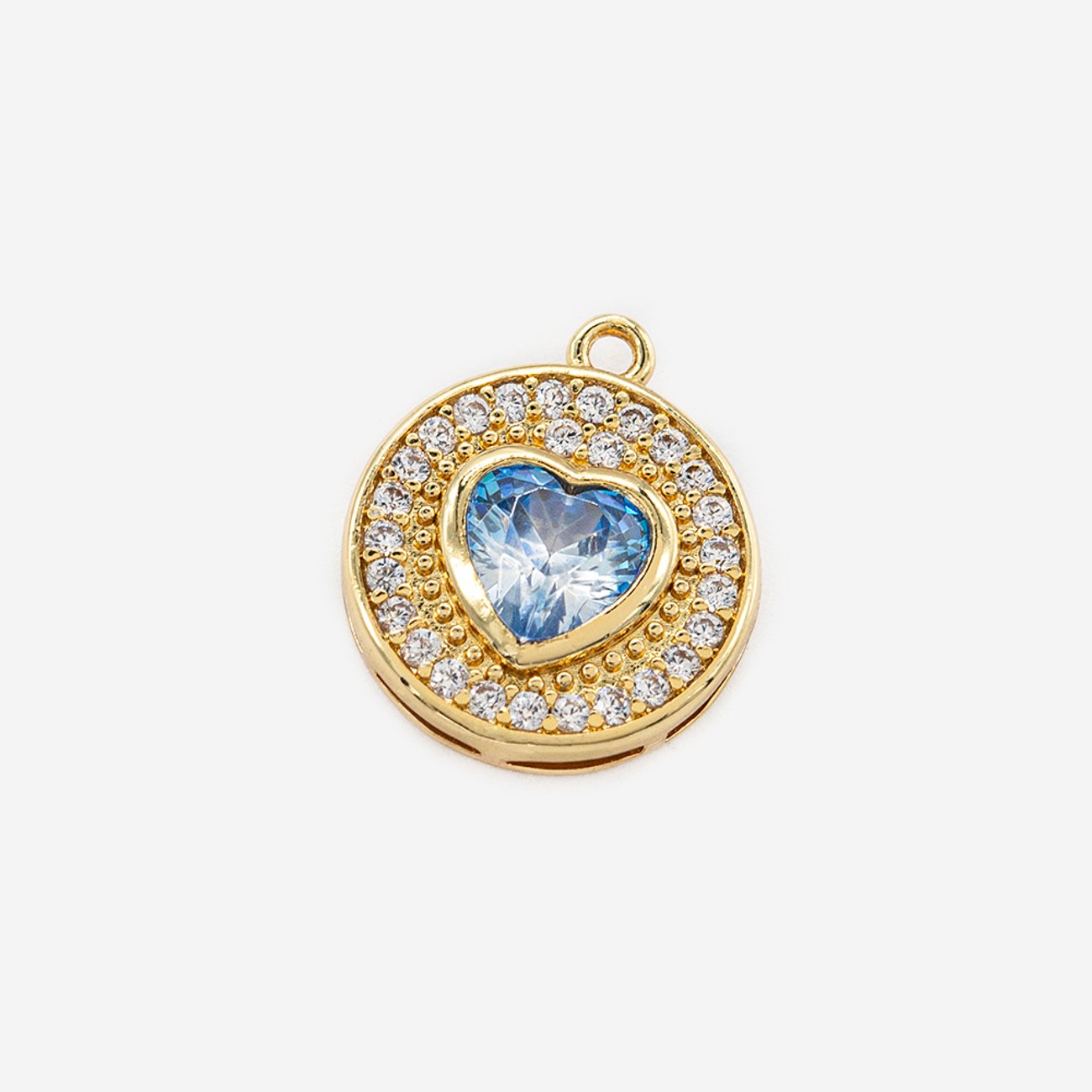 Подвеска "Amulet", голубое ювелирное стекло, фианиты, позолота, 16*14мм