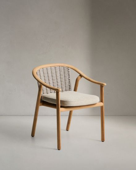 Уличный стул Elunda из тикового дерева и бежевой веревки