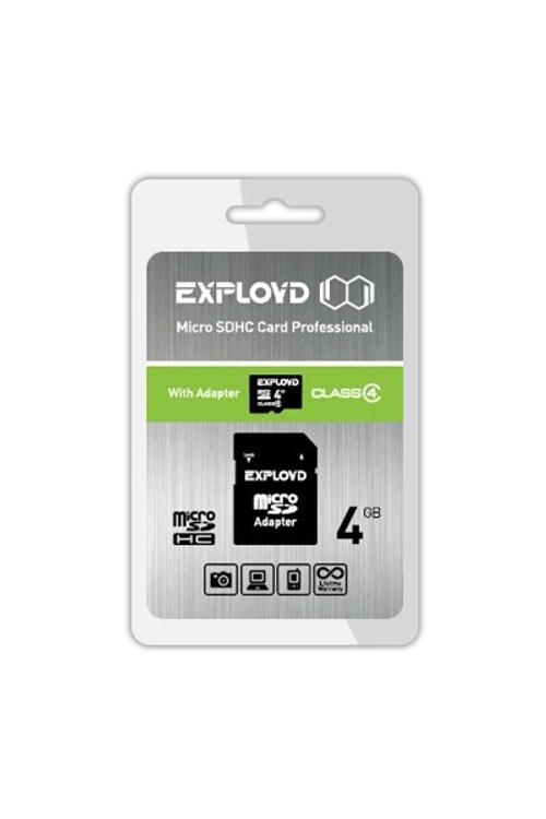 карта памяти Exployd microSD4Gb 4cl+adapt.