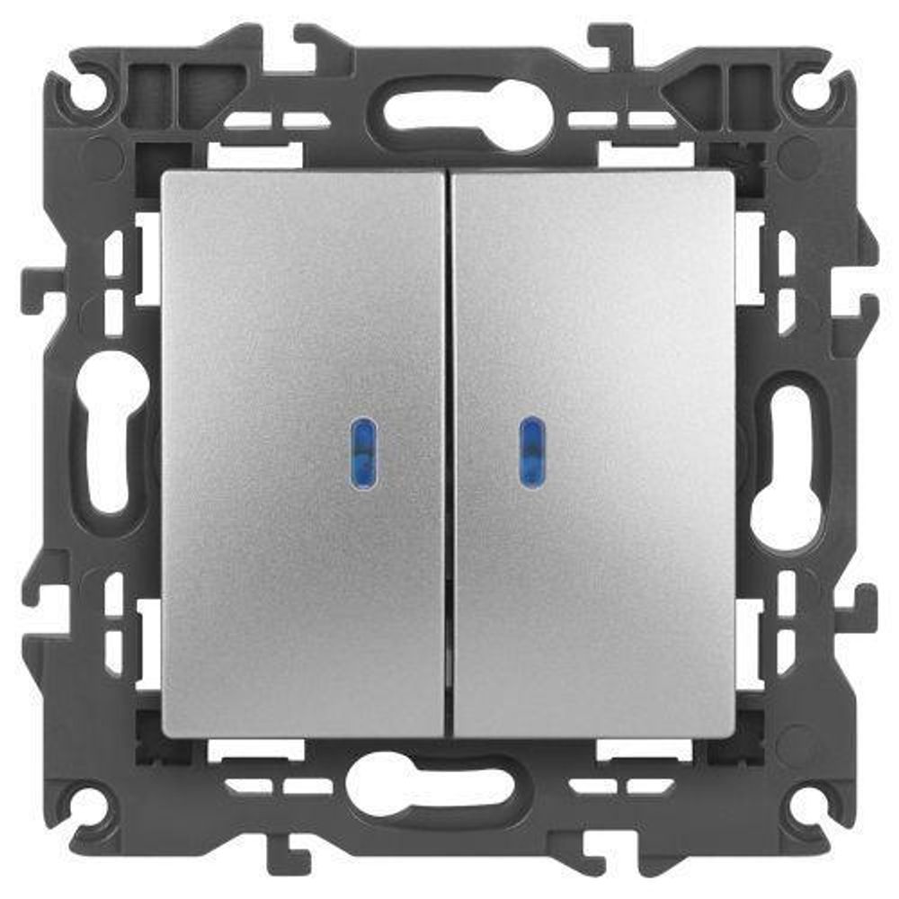 Выключатель 2-кл. СП Elegance 14-1105-03 10А IP20 250В 10AX с подсветкой механизм алюм. Эра Б0034239
