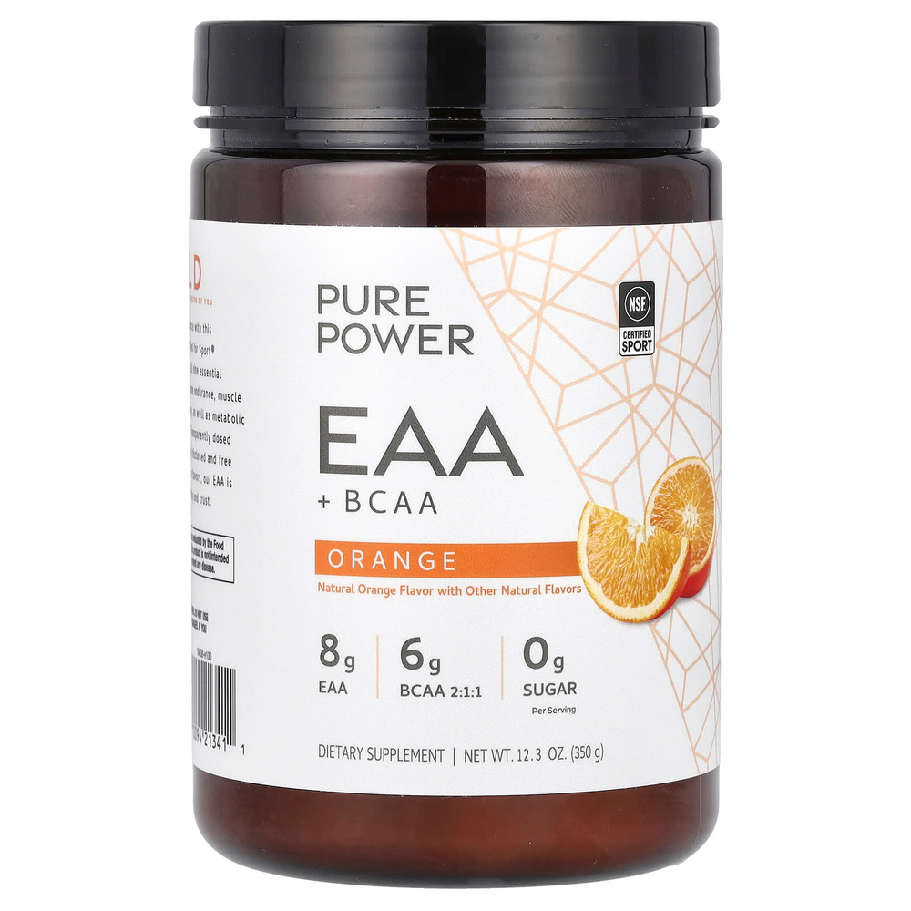 Dr. Mercola, Pure Power, незаменимые аминокислоты и аминокислоты с разветвленной цепью, со вкусом апельсина, 350 г (12,3 унции)