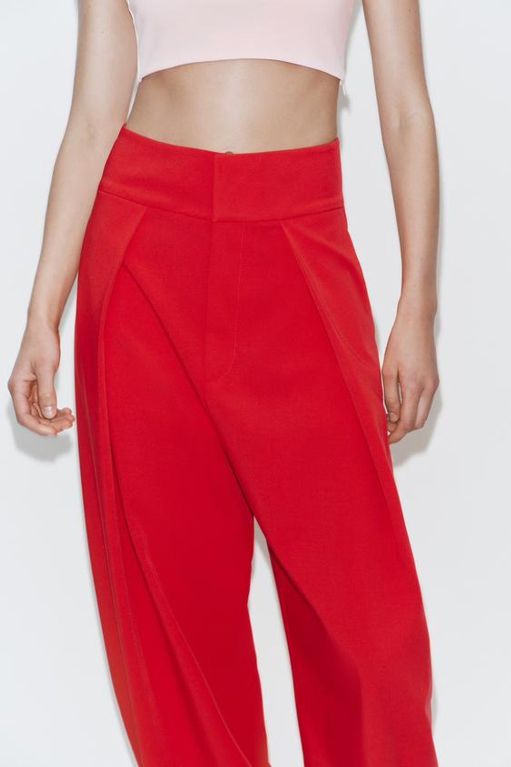 ZARA БРЮКИ BALLOON С ЗАЩИПАМИ, КРАСНЫЙ