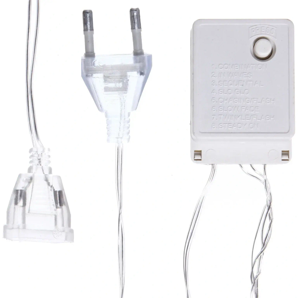 Гирлянда для дома 4,0 м 20 ламп LED с насадками СНЕЖИНКА, прозрач.пров., 8 реж, IP-20, Белый (возможность соединения)